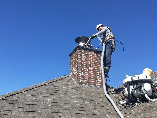 Dedicated Swampscott Chimney Sweep team member cleaning a chimney in Swampscott, MA