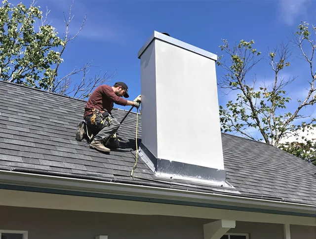 Swampscott Chimney Sweep team member finishing chimney construction in Swampscott, MA