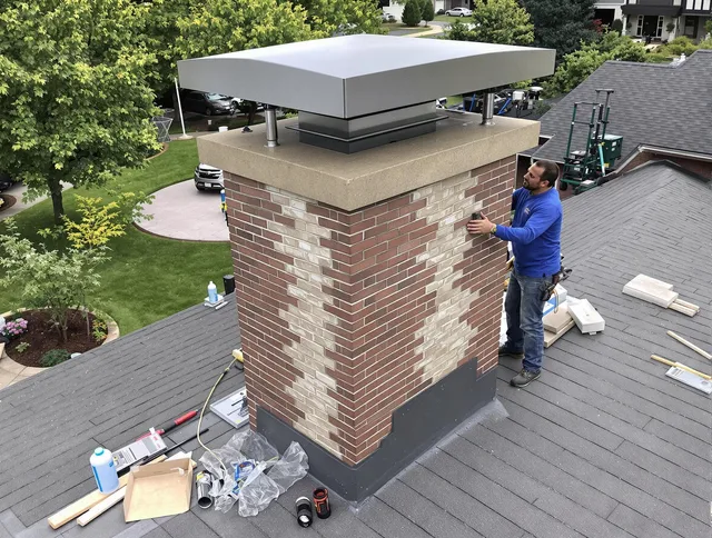 Swampscott Chimney Sweep team working on a custom chimney remodel in Swampscott, MA